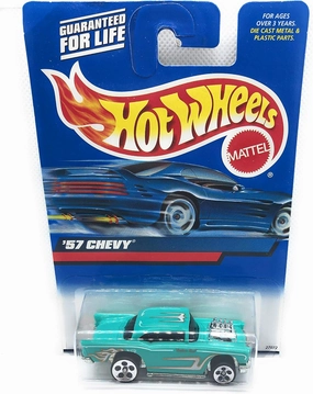 Hot Wheels #2000-105 1957 Chevy Flame tampo Unpainted Base with 57 Chevy on Base Collectible Collector Car Mattel 1:64 Scale