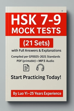 HSK 7-9 Mock Test – 2025 Edition (21 Sets) | PDF   MP3 Exam Preparation