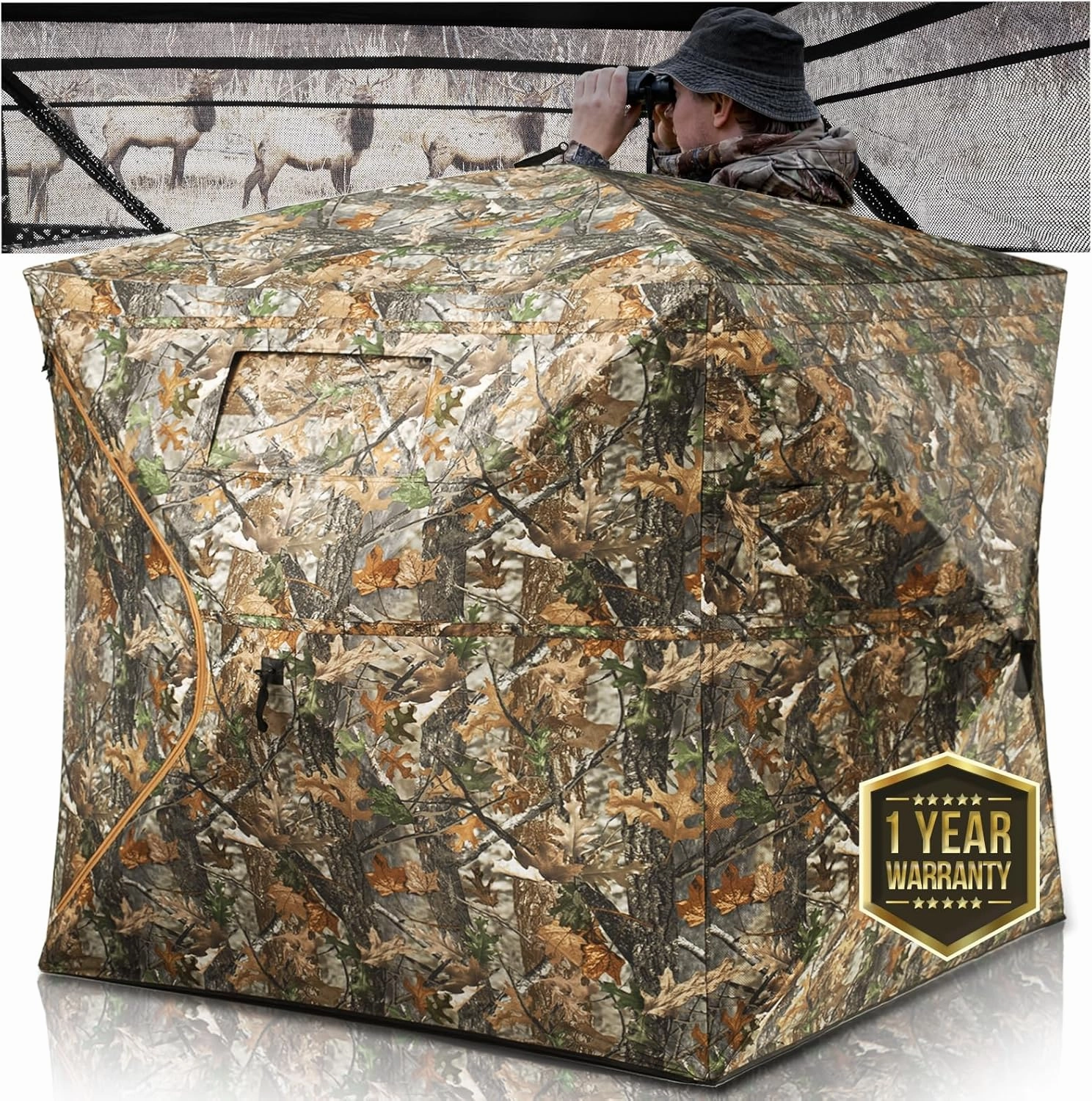 Hunting Blind 270/360 Degree See Through Ground Blind - 2-3 & 3-4 Person Pop Up Deer Blind for Hunting with Carrying Bag - 300D Reinforced Portable Durable Blind for Turkey and Deer
