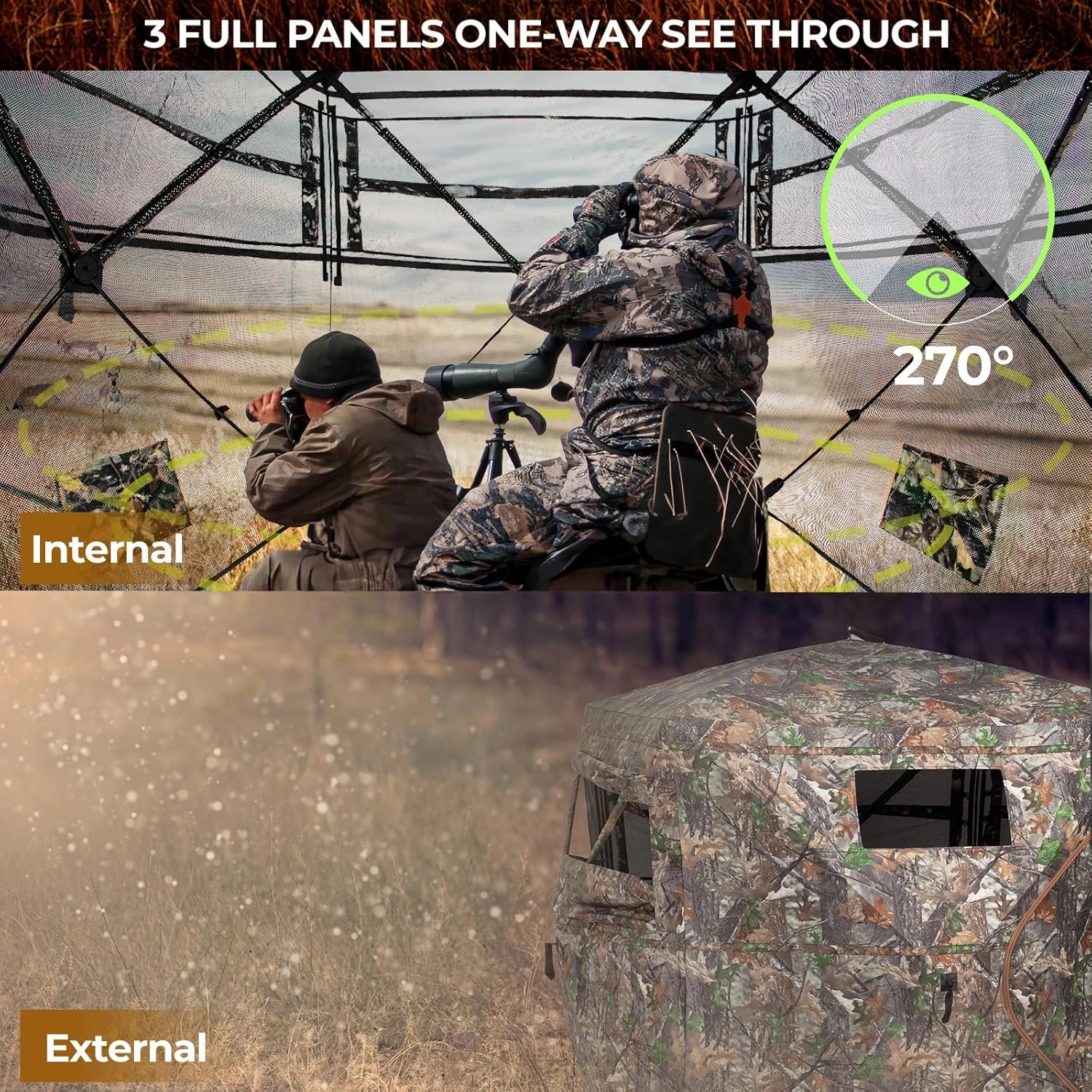 Hunting Blind 270/360 Degree See Through Ground Blind - 2-3 & 3-4 Person Pop Up Deer Blind for Hunting with Carrying Bag - 300D Reinforced Portable Durable Blind for Turkey and Deer
