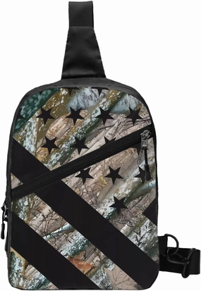 Hunting Camouflage American Flag Portable Sling Bags Packable Crossbody Bag Foldable Sport Daypack Reusable Shoulder Backpack Diagonally Chest Bag for Workout Travel