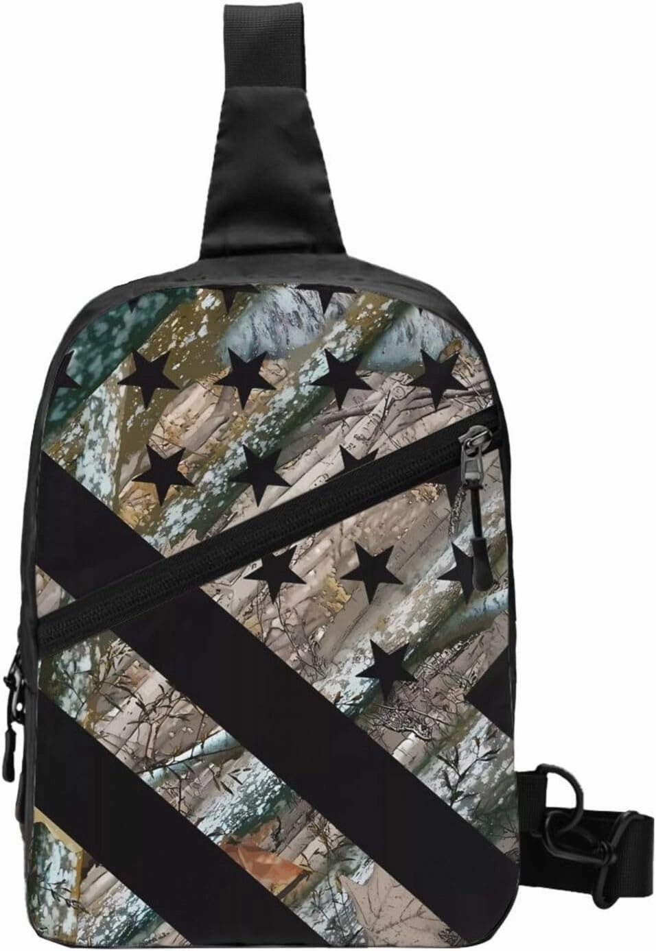 Hunting Camouflage American Flag Portable Sling Bags Packable Crossbody Bag Foldable Sport Daypack Reusable Shoulder Backpack Diagonally Chest Bag for Workout Travel