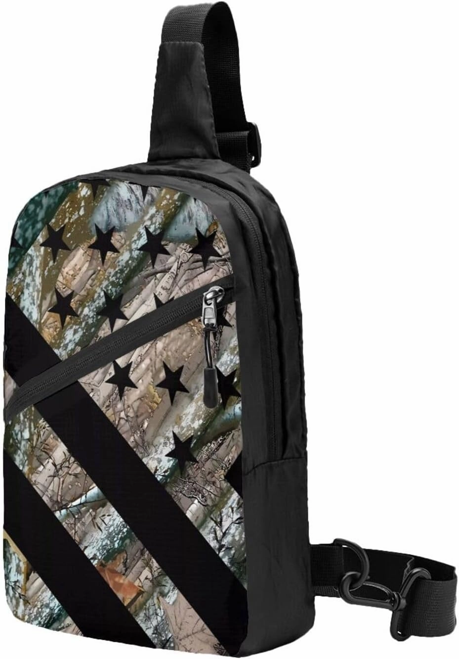 Hunting Camouflage American Flag Portable Sling Bags Packable Crossbody Bag Foldable Sport Daypack Reusable Shoulder Backpack Diagonally Chest Bag for Workout Travel