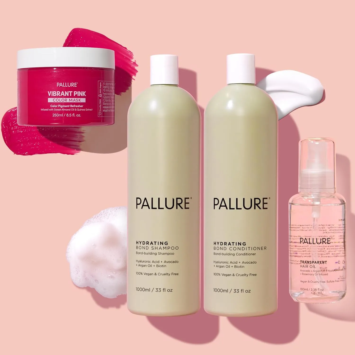 Hydrating Bond Kit To Support Thicker, Voluminous, Fuller Looking Hair, Infused with Hyaluronic Acid, Biotin, Avocado and Rosemary Oil, 1000 ml (Vibrant Pink)