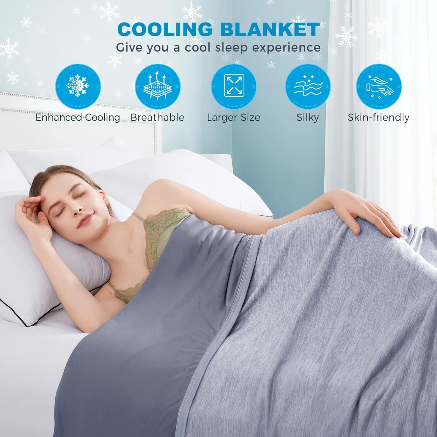 HYLEORY Cooling Blankets for Hot Sleepers, Cool Summer Blanket Keep Body Cool for Night Sweats Double Sided Lightweight Breathable Blanket for Bed Couch Sofa, Queen (90"x90"), Blue