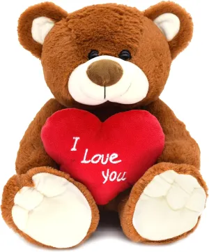 I Love You! 10'' Teddy Bear with Red Heart, Soft Plush Bear Doll Stuffed Animal Toys, Gifts for Her/Girlfriend Lover Mom Kids (Brown)