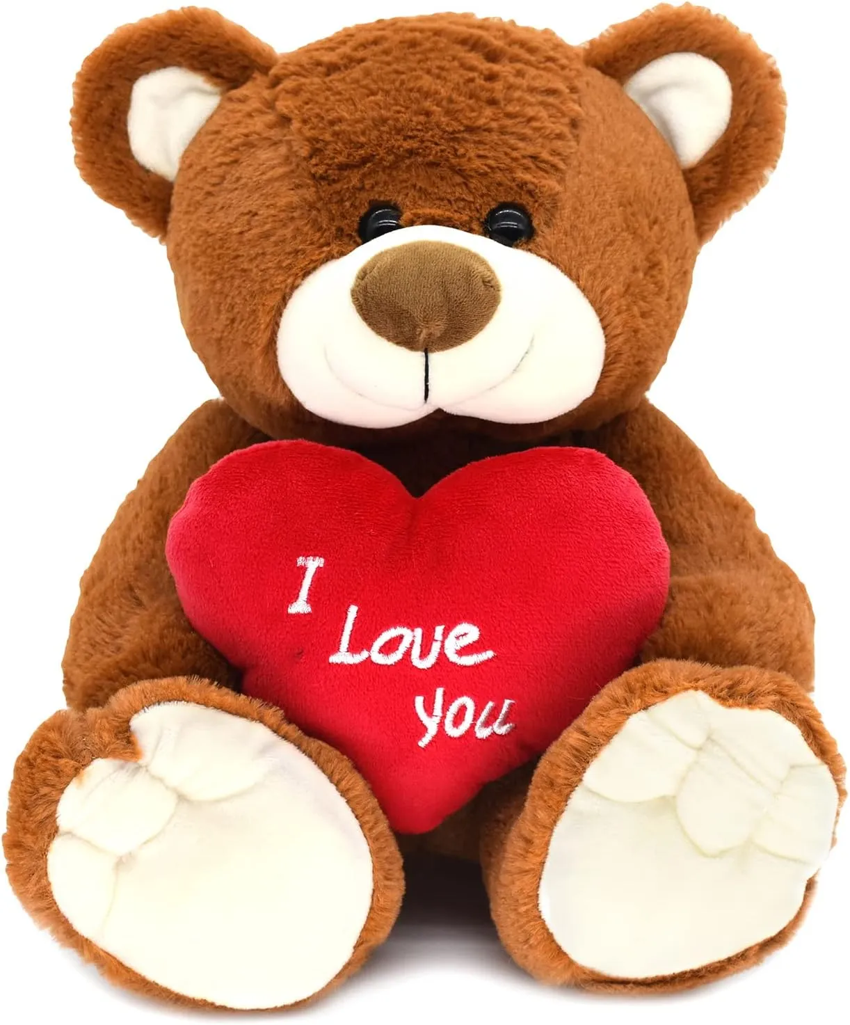 I Love You! 10'' Teddy Bear with Red Heart, Soft Plush Bear Doll Stuffed Animal Toys, Gifts for Her/Girlfriend Lover Mom Kids (Brown)