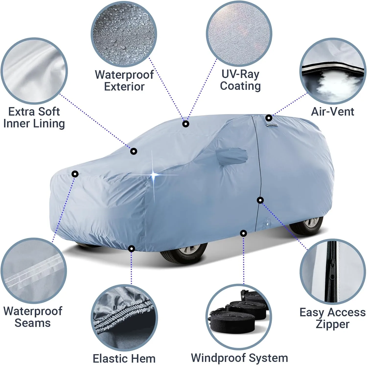 iCarCover 100-Layer SUV Car Cover Waterproof All Weather, Premium Quality Car Covers, UV Protection, Excursion, Navigator L, Escalade ESV, Suburban, Yukon XL, Black Badge, Size S58 (See Size Chart)