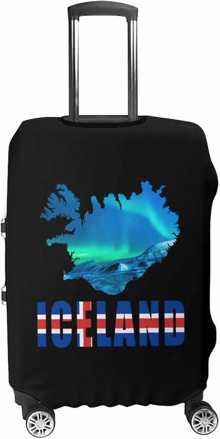 Iceland Flag Map Northern Lights Unisex Luggage Cover Washable Travel Suitcase Case Anti-Scratch Baggage Protector
