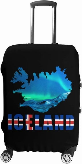 Iceland Flag Map Northern Lights Unisex Luggage Cover Washable Travel Suitcase Case Anti-Scratch Baggage Protector