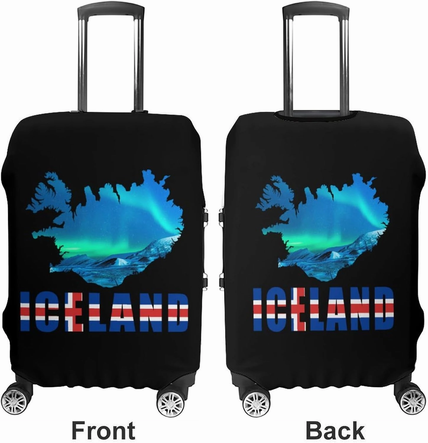Iceland Flag Map Northern Lights Unisex Luggage Cover Washable Travel Suitcase Case Anti-Scratch Baggage Protector