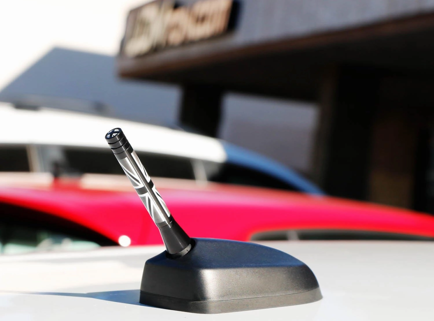 iJDMTOY 3-Inch Black/White Union Jack Theme Short Antenna Compatible with Mini Cooper (All Models) & More Other Cars