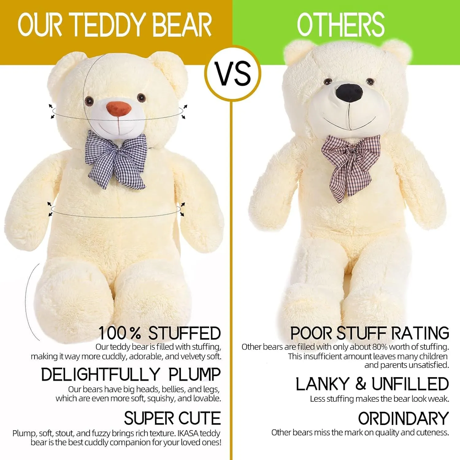 IKASA Giant Teddy Bear Plush Toy Stuffed Animals (White, 30 inches)
