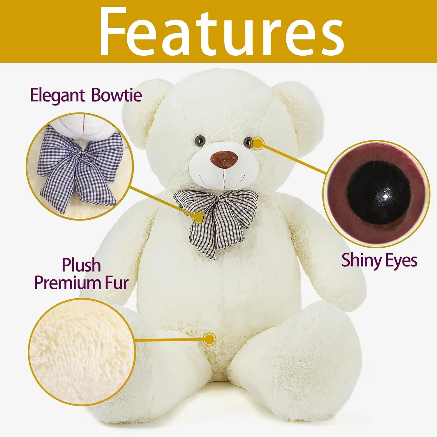 IKASA Giant Teddy Bear Plush Toy Stuffed Animals (White, 30 inches)