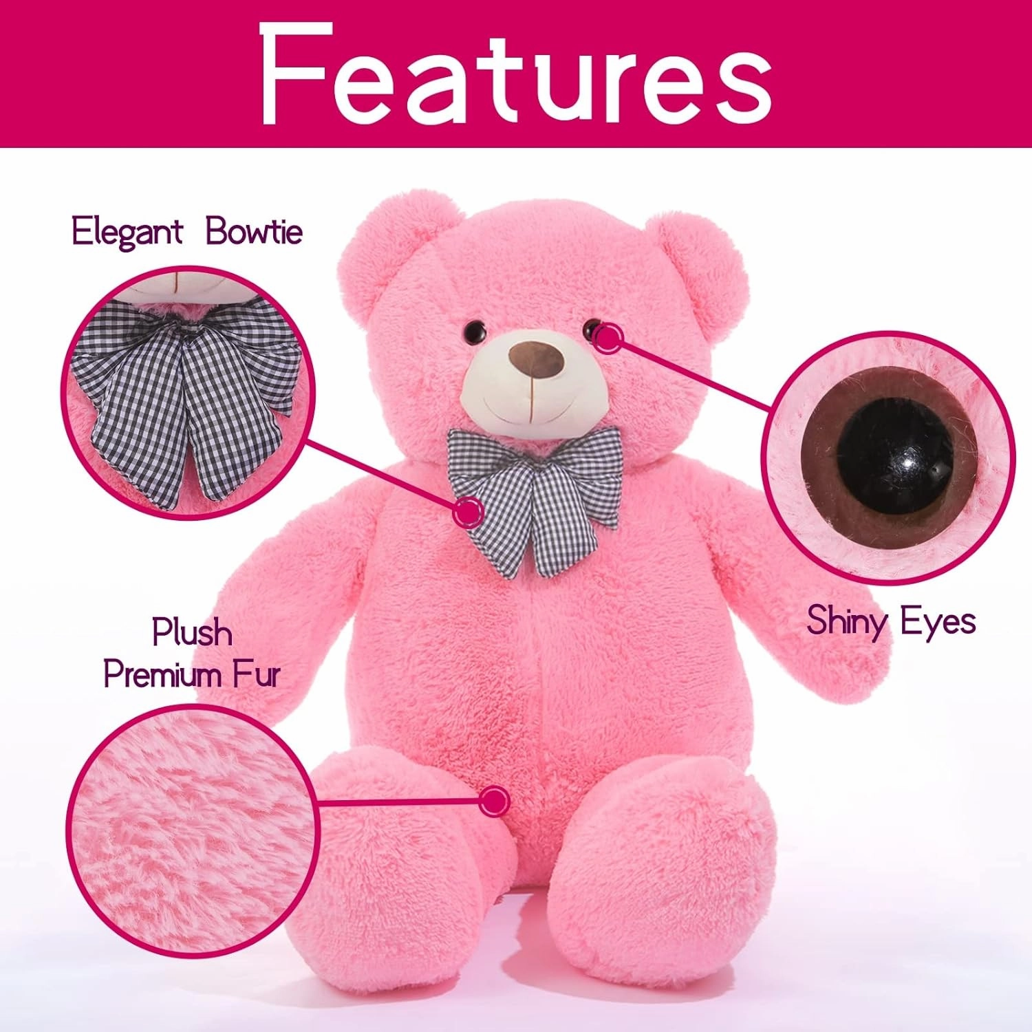 IKASA Giant Teddy Bear Plush Toy Stuffed Animals (Pink, 47 inches)