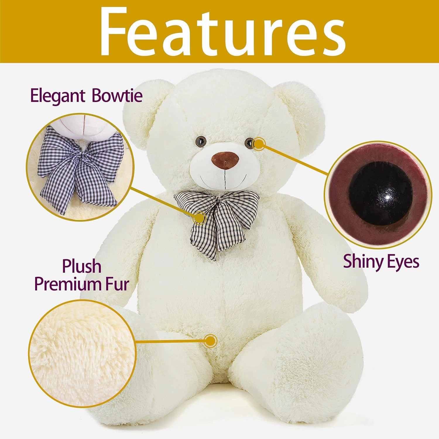 IKASA Giant Teddy Bear Plush Toy Stuffed Animals (White, 47 inches)