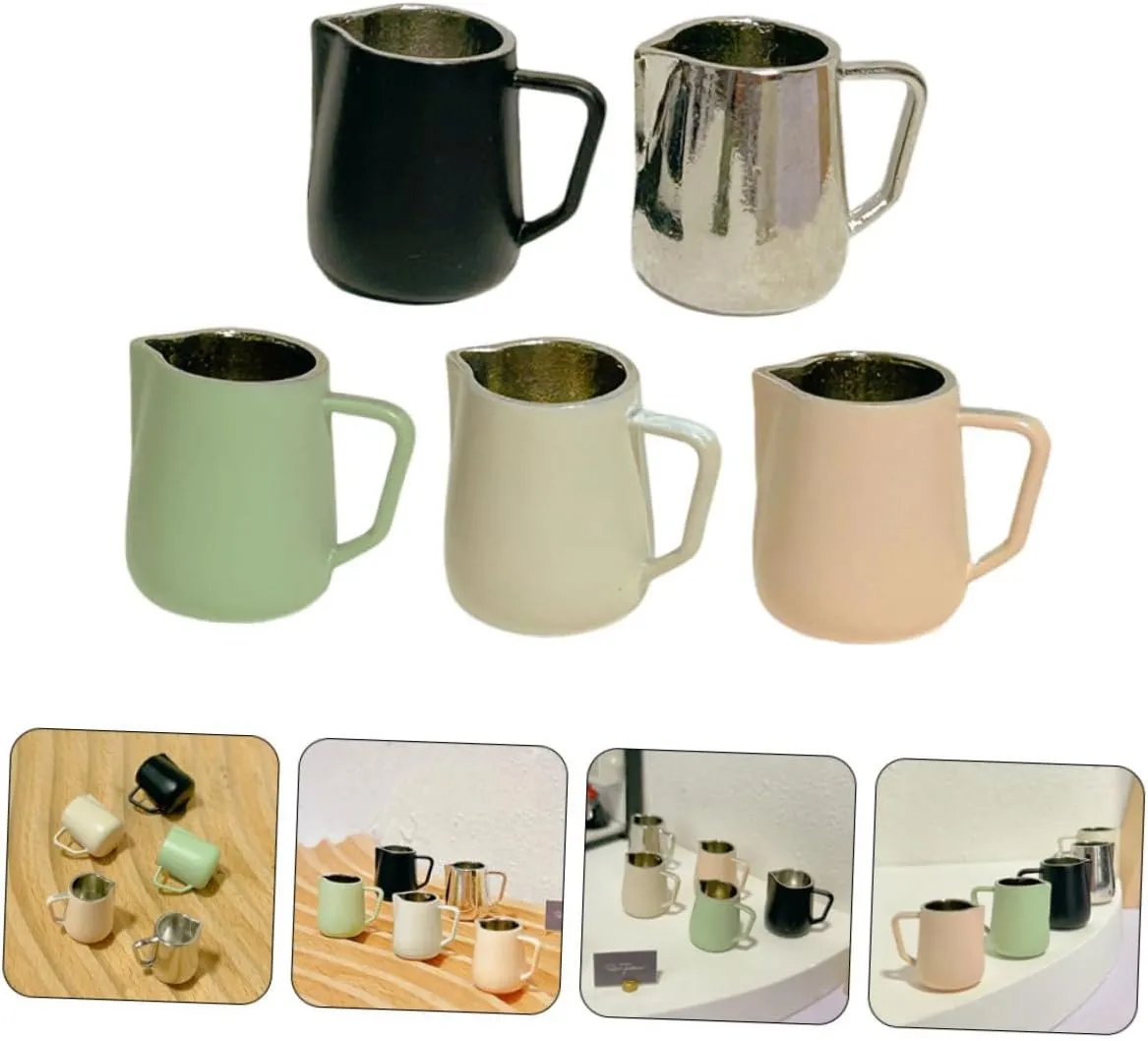 IMIKEYA 3sets 5pcs Mini Coffee Cups Cute Miniature Milk Frothing Jugs for Dollhouse Decor Tiny Coffee Mugs Almond Natural Present 5pcs*3