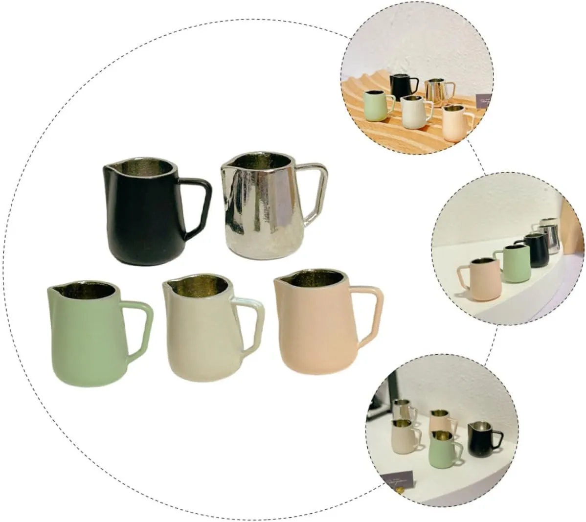 IMIKEYA 3sets 5pcs Mini Coffee Cups Cute Miniature Milk Frothing Jugs for Dollhouse Decor Tiny Coffee Mugs Almond Natural Present 5pcs*3