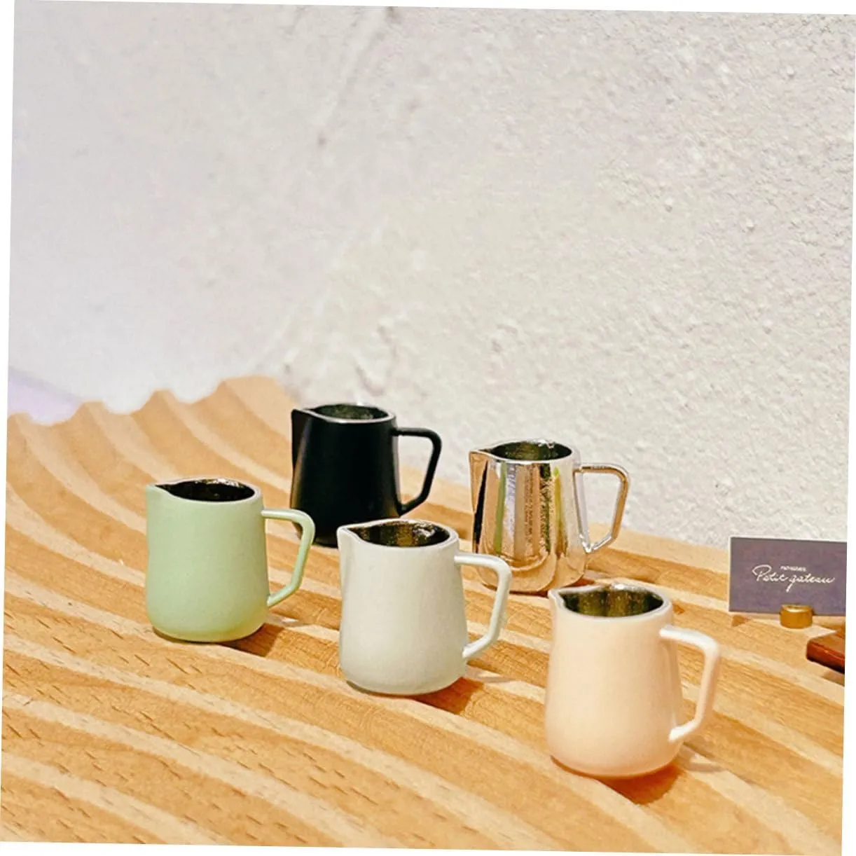 IMIKEYA 3sets 5pcs Mini Coffee Cups Cute Miniature Milk Frothing Jugs for Dollhouse Decor Tiny Coffee Mugs Almond Natural Present 5pcs*3