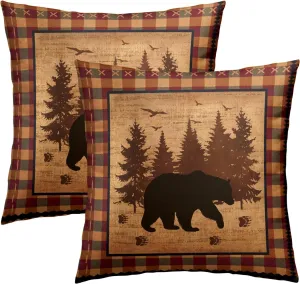 Imiss Bear Throw Pillow Covers 18x18 Inch Set of 2 Forest Cabin Nature Wildlife Square Pillowcase Buffalo Plaid Decorative Cushion Cover for Outdoor Sofa Bedroom Car