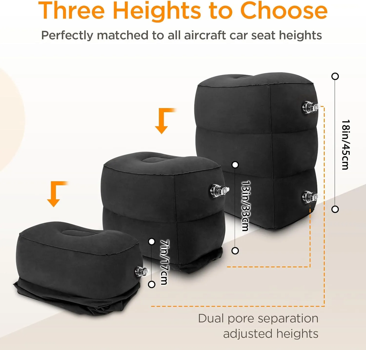 Inflatable Travel Foot Rest Pillow(2 Packs), Adjustable Height Leg Pillow，Fast Inflating Airplane Bed for Toddlers，Footrest Pillow for Office, Airplane，Train，Cars，Home (Black)