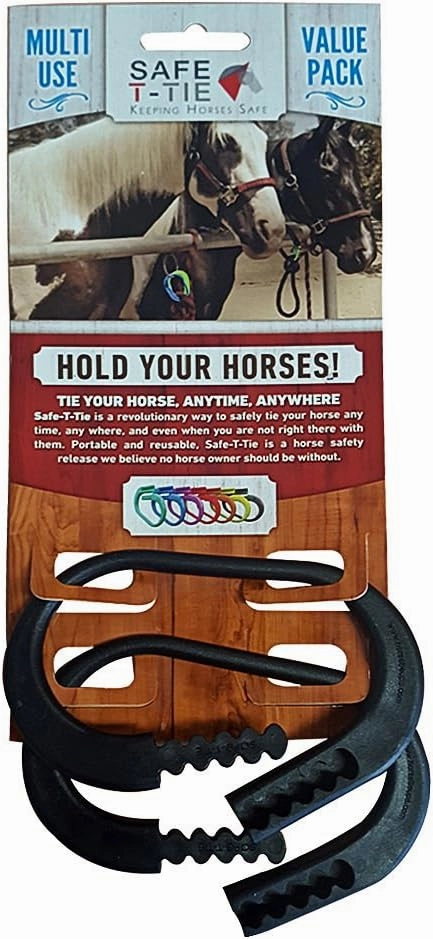 Injuries Preventing Tether Tie - Portable, Versatile & Reusable Breakaway Horse Tie, Quick Release Under Heavy Pressure w/ 5 Loop Settings, Multi-Purpose Clip (2 pcs Black)