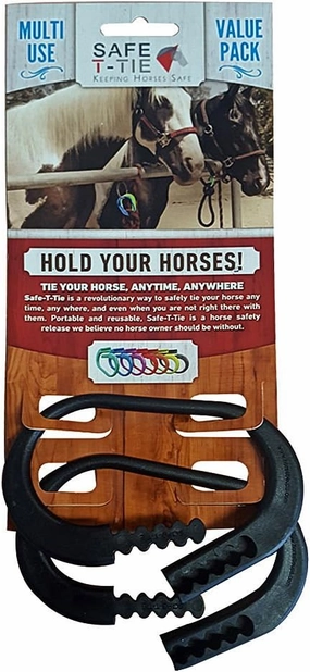 Injuries Preventing Tether Tie - Portable, Versatile & Reusable Breakaway Horse Tie, Quick Release Under Heavy Pressure w/ 5 Loop Settings, Multi-Purpose Clip (2 pcs Black)