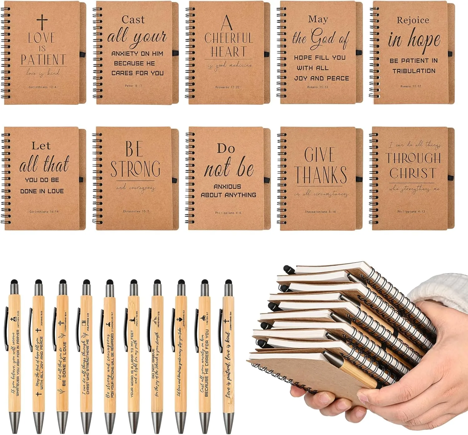 INSADA 10 Sets of Christian Spiral Notebooks Bulk Prayer Journals with Pens Small Notepad (5.43”x4.33”) - inspirational Gifts for Church Members, Bible Study Groups & Church Families & Father’s Day