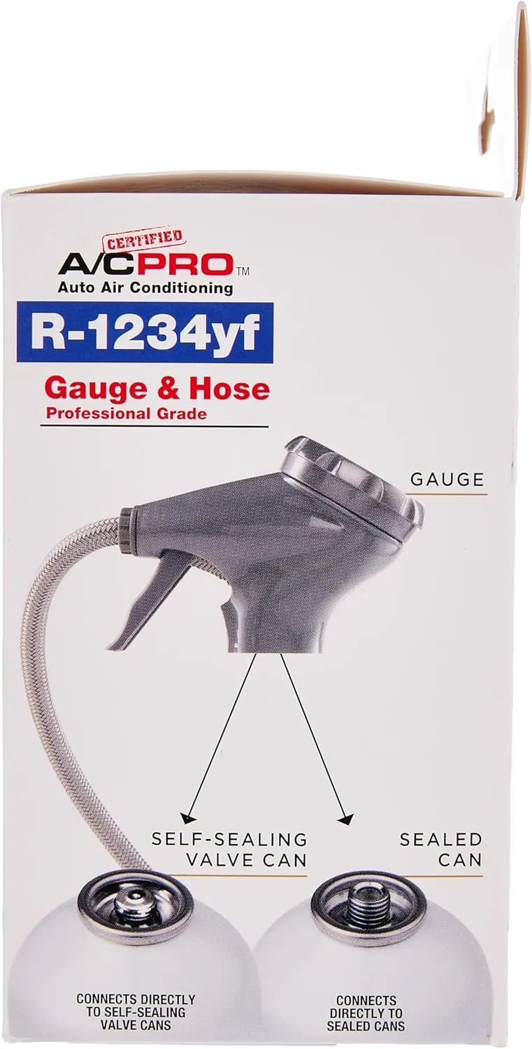InterDynamics Certified AC Pro Car Air Conditioner R1234YF Refrigerant Gauge and Hose, Reusable AC Recharge Kit, 72 in
