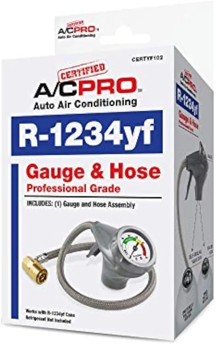 InterDynamics Certified AC Pro Car Air Conditioner R1234YF Refrigerant Gauge and Hose, Reusable AC Recharge Kit, 72 in