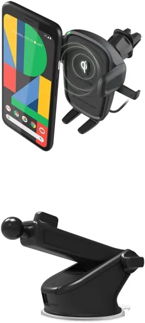 iOttie Easy One Touch Wireless 2 Qi Charging CD Slot   Air Vent Combo Phone Mount with Extra Mounting Base - Car Charger for iPhone, Google, Samsung Galaxy, Huawei, LG, and other Smartphones