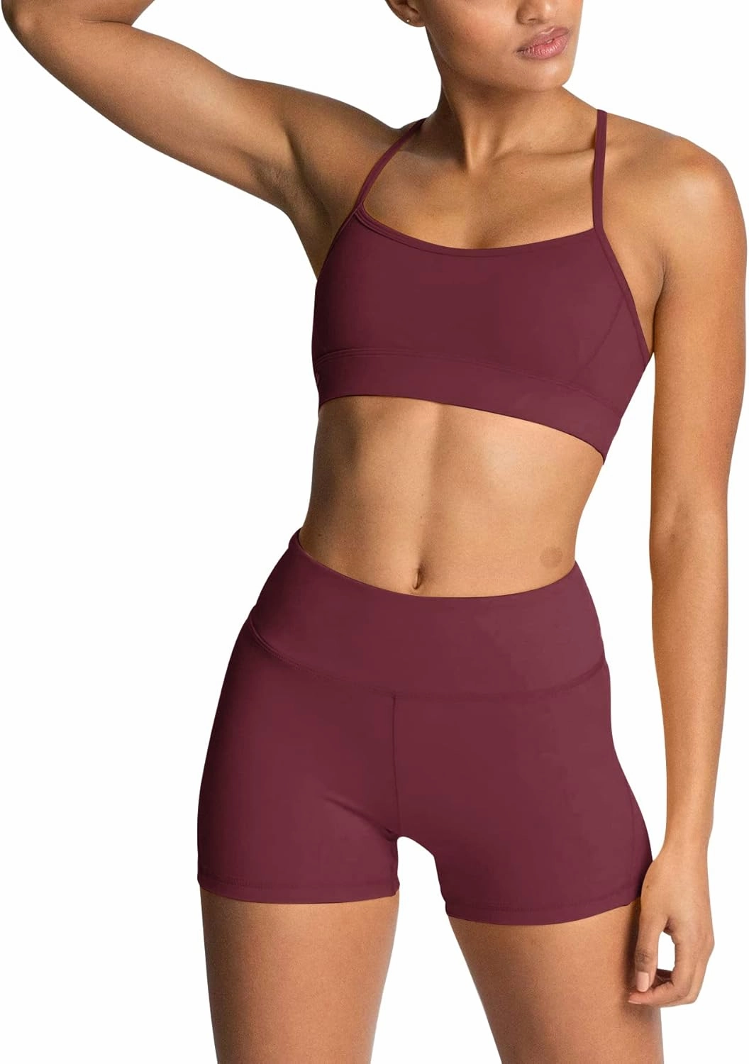 IWEMEK Women's Workout Sets 2 Piece Yoga Outfits High Waisted Biker Shorts and Cross Back Sports Bra Gym Set
