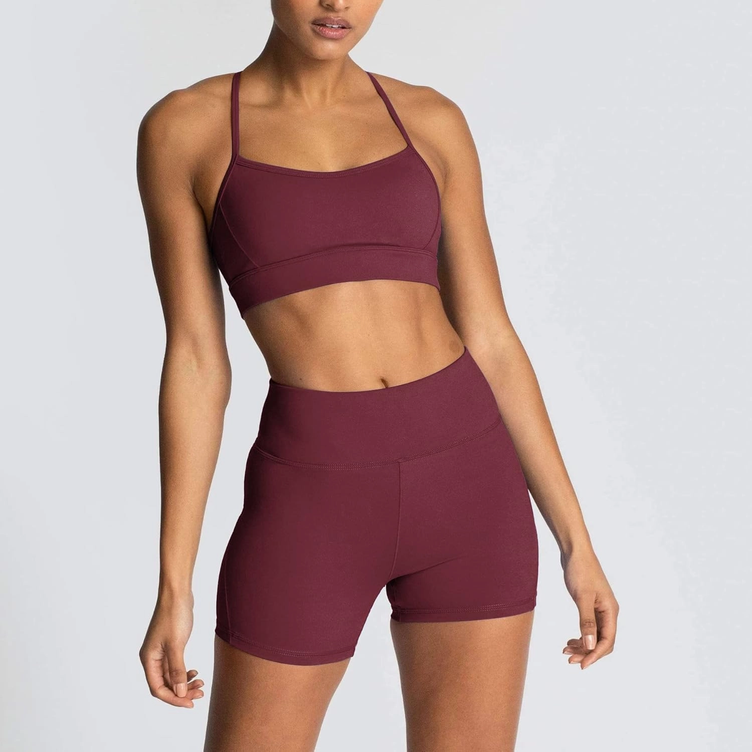 IWEMEK Women's Workout Sets 2 Piece Yoga Outfits High Waisted Biker Shorts and Cross Back Sports Bra Gym Set