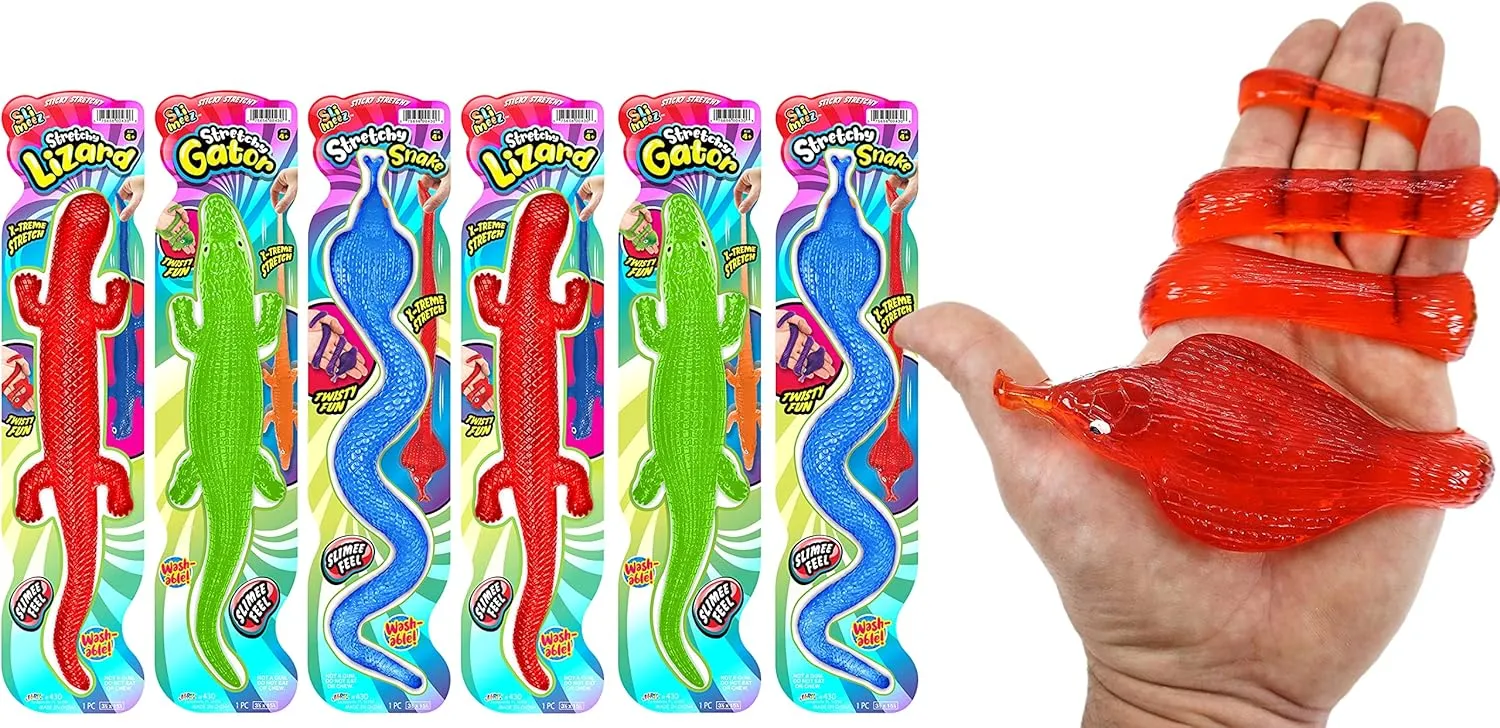 JA-RU Giant Sticky Lizards Stretchy Reptile Toys (6 Packs Assorted) | Fidget Toy, Party Favors, Easter Basket for Kids | Pinata Filler, Bulk Toys, Stocking Stuffer, Goodie Bag Prize Set | 430-6As