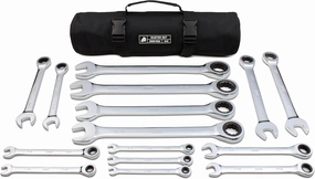 Jaeger 15pc Inch TIGHTSPOT 90-Tooth Ratcheting Wrenches MASTER SET - Our LARGEST SAE/INCH SET With Bear Keeper Rollup Case