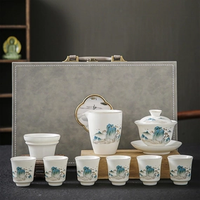 Japanese & Chinese Tea Set,Chinese Gongfu Teaset with Teapot,Gaiwan Teaset Boxed Gift Set Beautiful Asian Tea Set for Adults(Mountains Rivers-Lid)