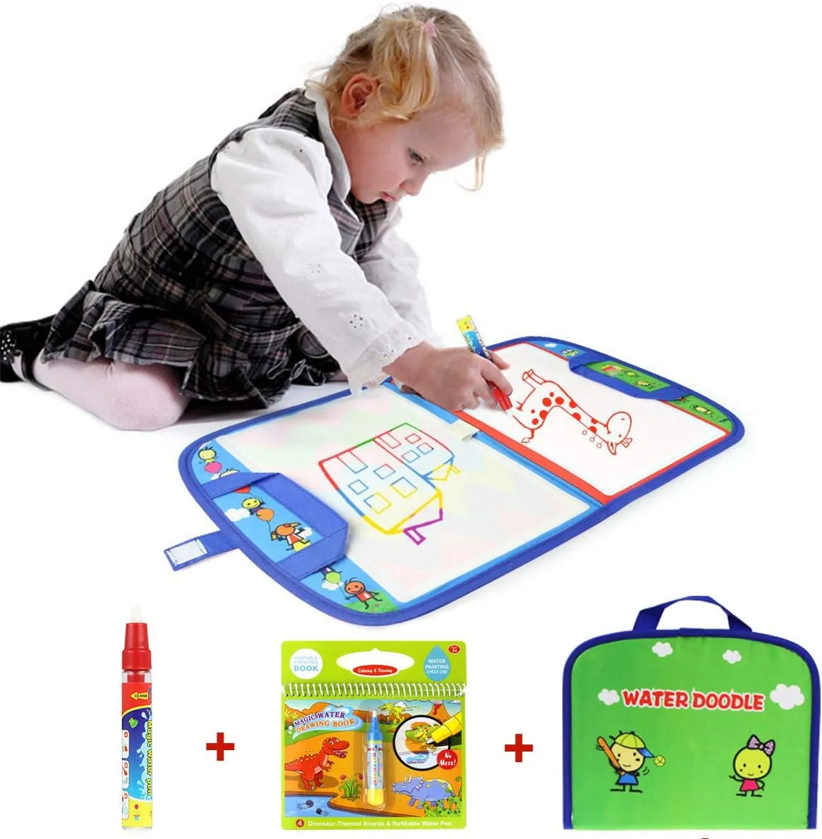 Jenilily Water Doodle Mat Portable Travel Drawing Bag Mat with Pen Educational Painting Toy for Toddlers Kids