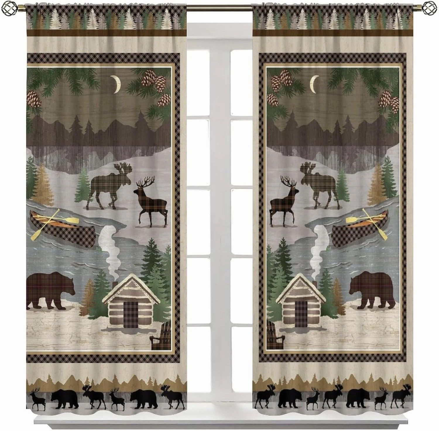 JESTRONRY Rustic Moose Bear Blackout Curtains,Forest Tree Farmhouse Cabin Country Decor Room Darkening Rod Sleeves Window Drapes for Bedroom Kitchen Bathroom W42xL45in