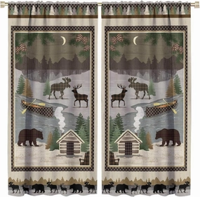 JESTRONRY Rustic Moose Bear Blackout Curtains,Forest Tree Farmhouse Cabin Country Decor Room Darkening Rod Sleeves Window Drapes for Bedroom Kitchen Bathroom W42xL45in