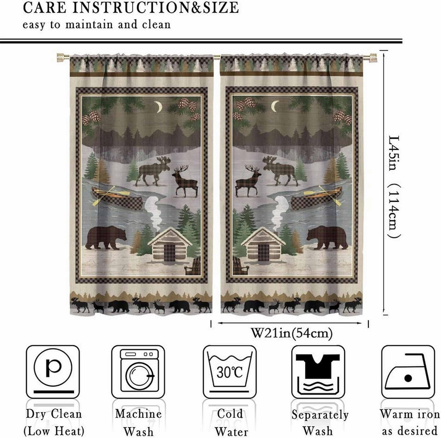 JESTRONRY Rustic Moose Bear Blackout Curtains,Forest Tree Farmhouse Cabin Country Decor Room Darkening Rod Sleeves Window Drapes for Bedroom Kitchen Bathroom W42xL45in