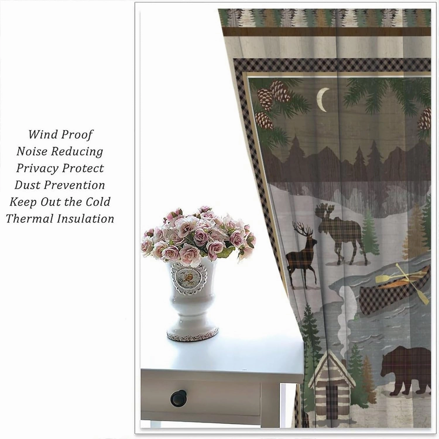 JESTRONRY Rustic Moose Bear Blackout Curtains,Forest Tree Farmhouse Cabin Country Decor Room Darkening Rod Sleeves Window Drapes for Bedroom Kitchen Bathroom W42xL45in