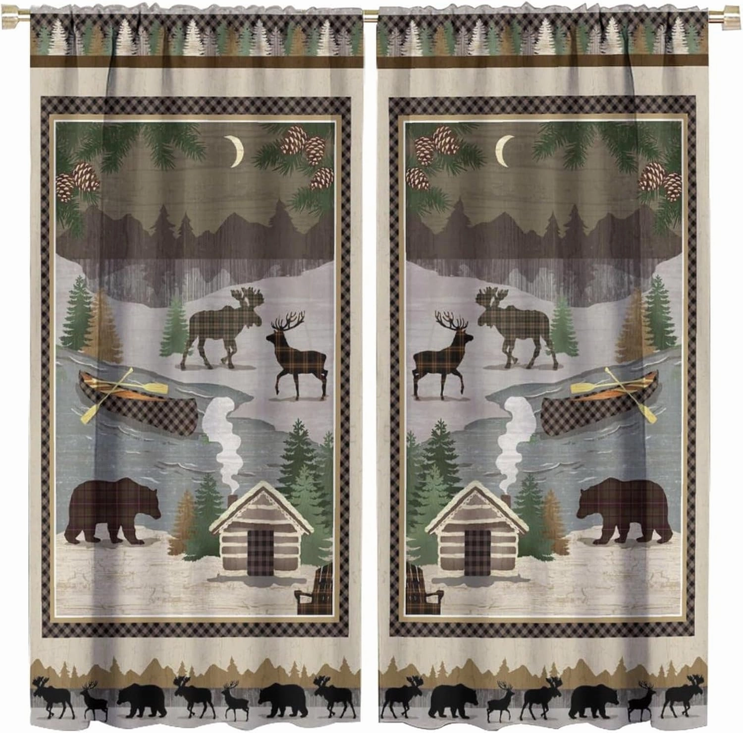 JESTRONRY Rustic Moose Bear Blackout Curtains,Forest Tree Farmhouse Cabin Country Decor Room Darkening Rod Sleeves Window Drapes for Bedroom Kitchen Bathroom W42xL45in