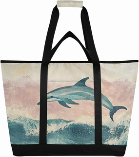Jumping Dolphin Reusable Insulated Lunchbox Cooler Bag, Leakproof Kitchen Grocery Bag Collapsible Portable Cooler Tote Bag for Picnic, Camping, Office, Travel