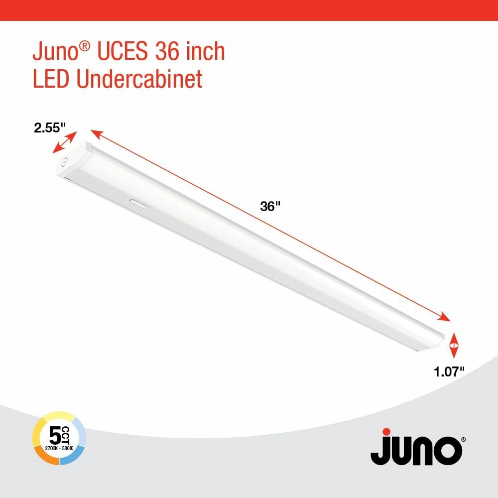 Juno UCES 36 Inch LED Under Cabinet Lighting, LED Kitchen Cabinet Light Fixture Hardwired, Dimmable, Damp Rated, Selectable Soft, Warm, Neutral, Cool, Daylight White Light (UCES 36IN SWW5 90CRI WH M6)