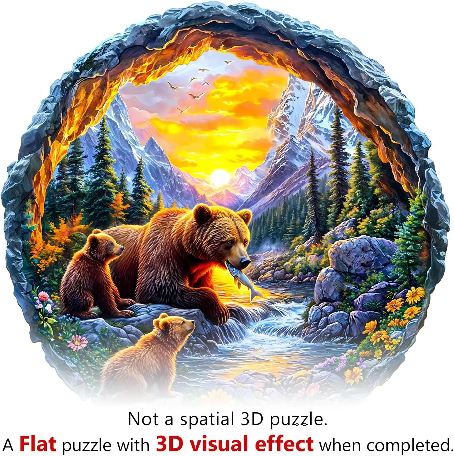 KAAYEE Wooden Puzzles for Adults 200 Pieces Visual 3D Bear Family Wooden Jigsaw Puzzles for Adults Animal Wood Puzzle Gifts for Mom Mother's Day Adult Kids Bear Puzzle(11.4 * 11.4in)