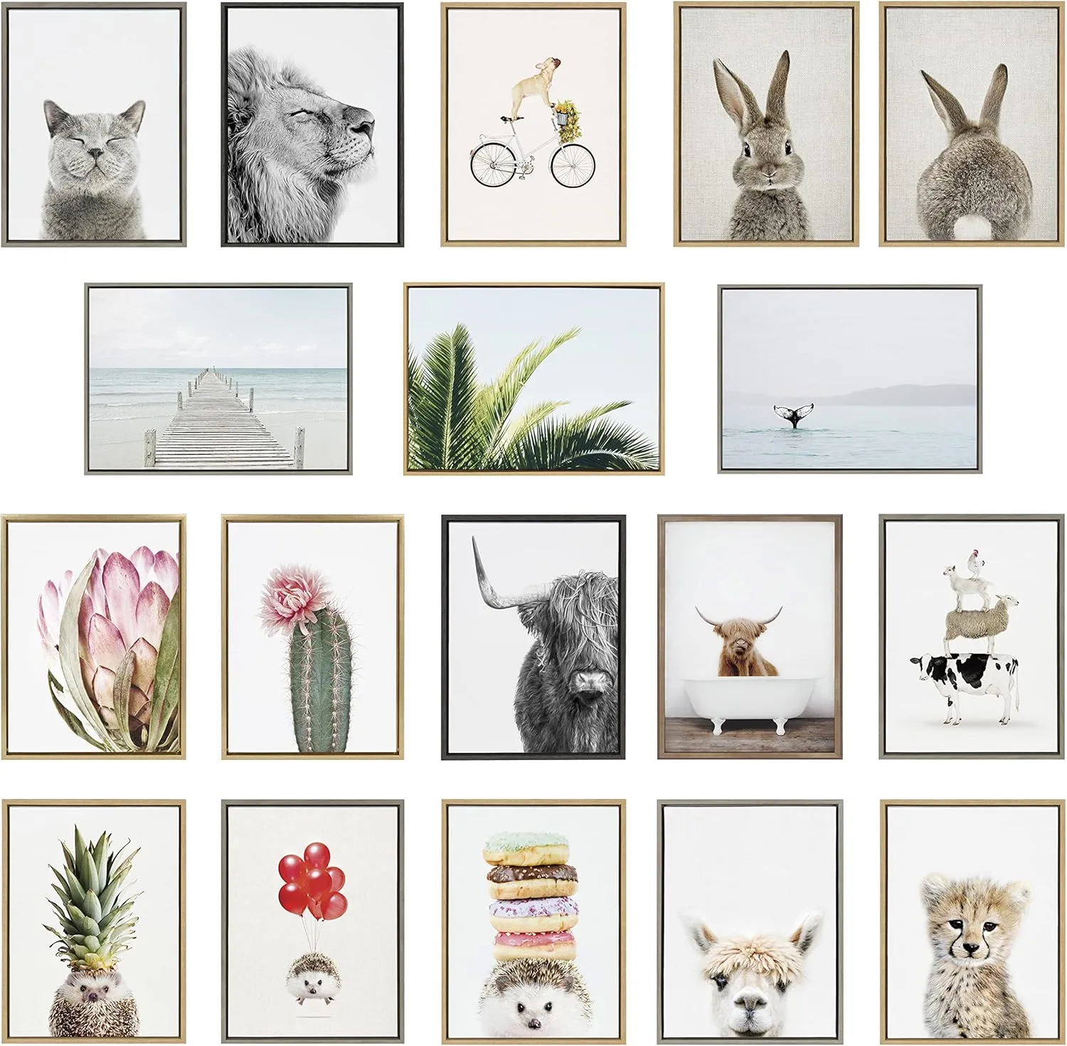 Kate and Laurel Sylvie Baby Polar Bear, Baby Panda Bear and Baby Koala Bear Framed Canvas Wall Art Set by Amy Peterson Art Studio, 3 Piece Set 18x24 Natural, Baby Animal Wall Art Décor Set
