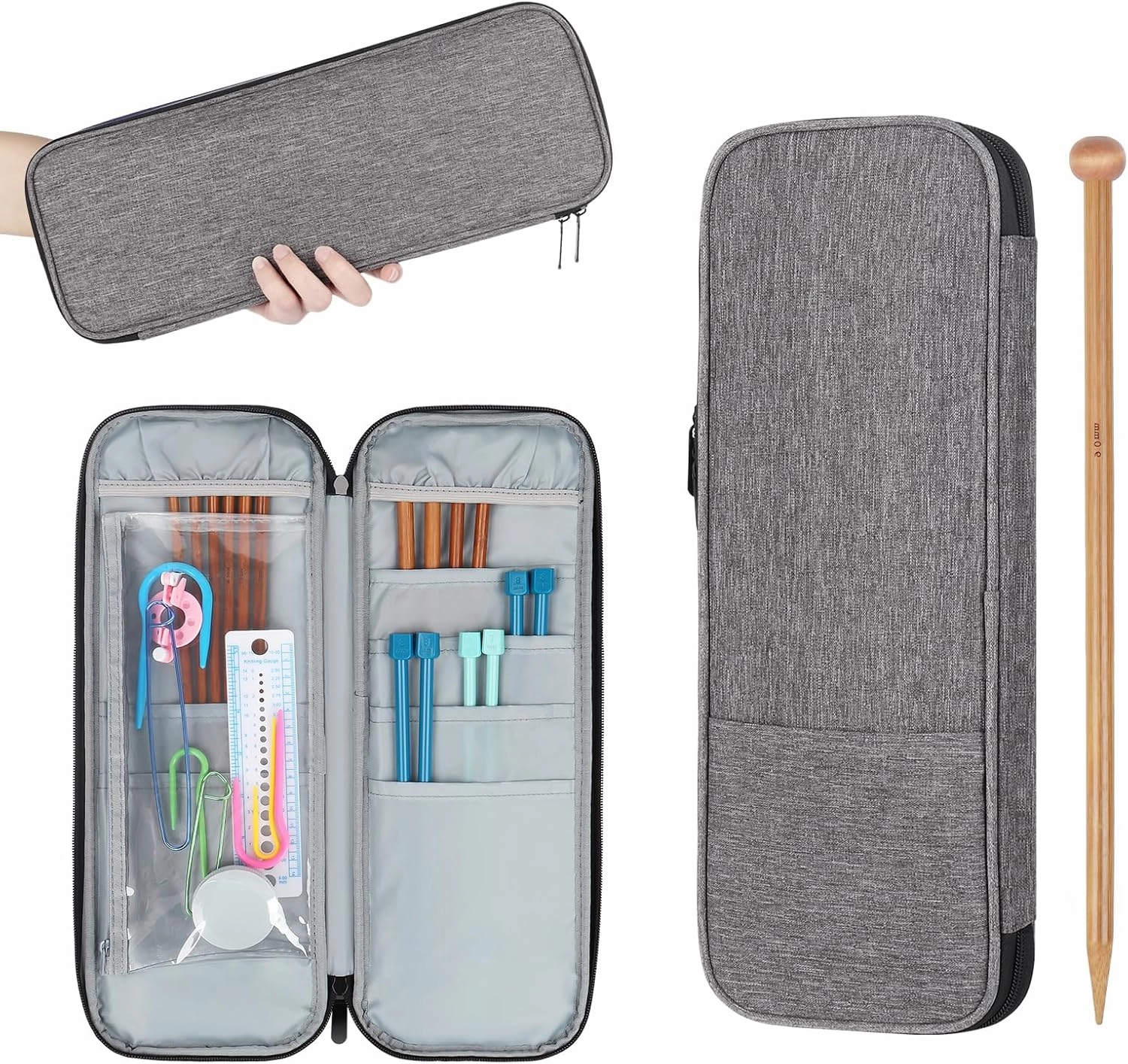 Katech Knitting Needle Organizer (up to 14''), Tunisian Crochet Hooks Case Knitting Bag for Straight Knitting Needles and Crochet & Knitting Accessories, Portable Travel Knittnig Gift Mother'S Day