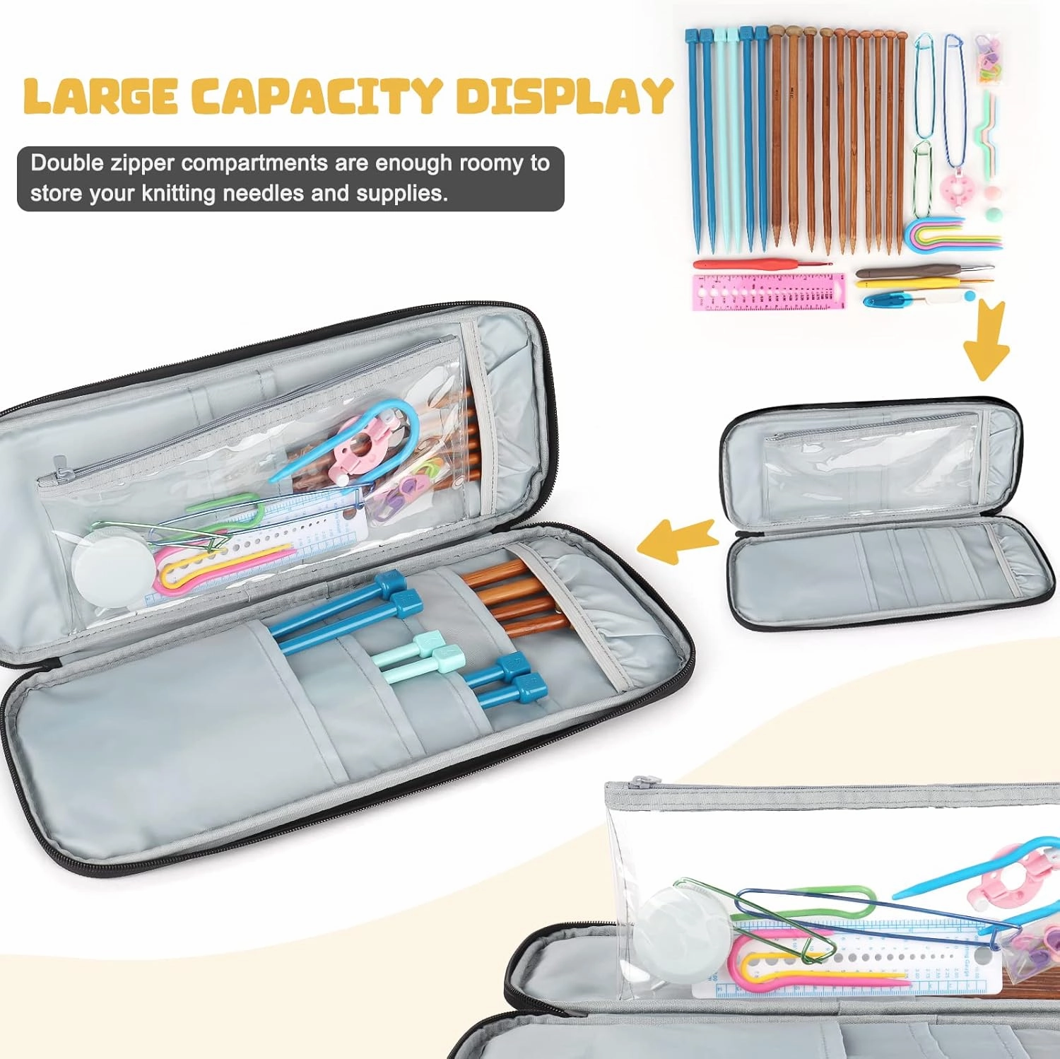 Katech Knitting Needle Organizer (up to 14''), Tunisian Crochet Hooks Case Knitting Bag for Straight Knitting Needles and Crochet & Knitting Accessories, Portable Travel Knittnig Gift Mother'S Day