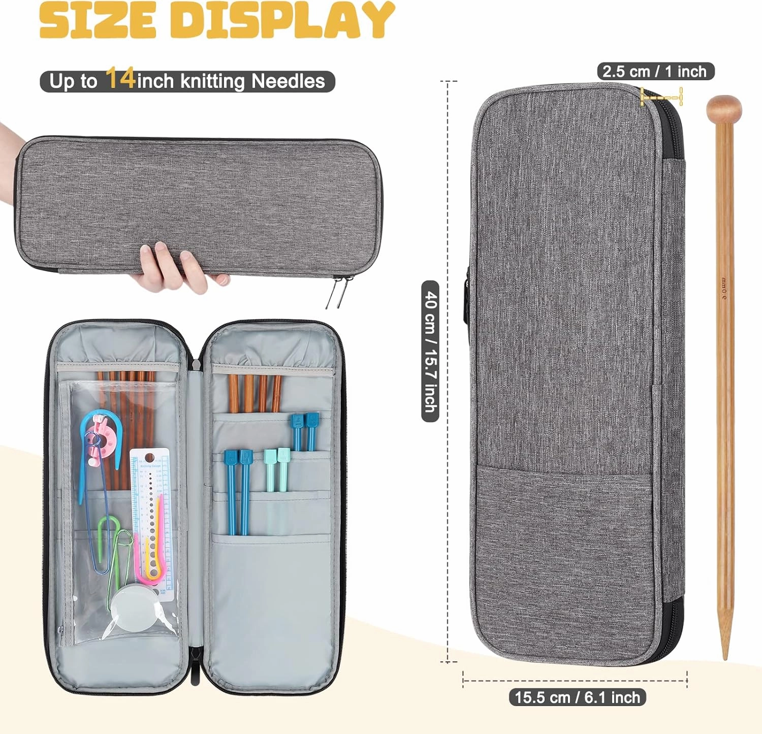 Katech Knitting Needle Organizer (up to 14''), Tunisian Crochet Hooks Case Knitting Bag for Straight Knitting Needles and Crochet & Knitting Accessories, Portable Travel Knittnig Gift Mother'S Day