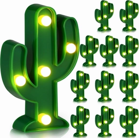 Kathfly 12 Pieces Western Party Decor Cactus Light Centerpieces Mexican Fiesta Party Decorations Night LED Tabletop Lamp Cactus Cute Mini Light for Bedroom Garden Home Cinco De Mayo Gift